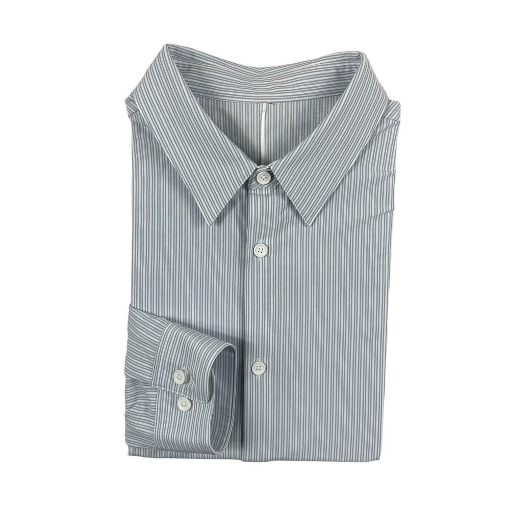 Lululemon Mens White Muted Blue Striped Performance LS Button Front Shirt Large